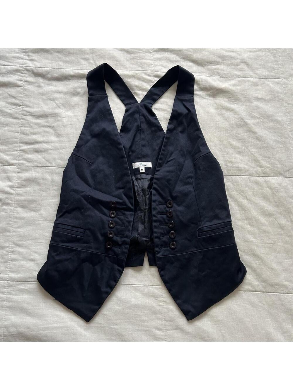Pure Navy Blue Tailored Halter Vest M Double Button Gothic Visual Kei From Japan
